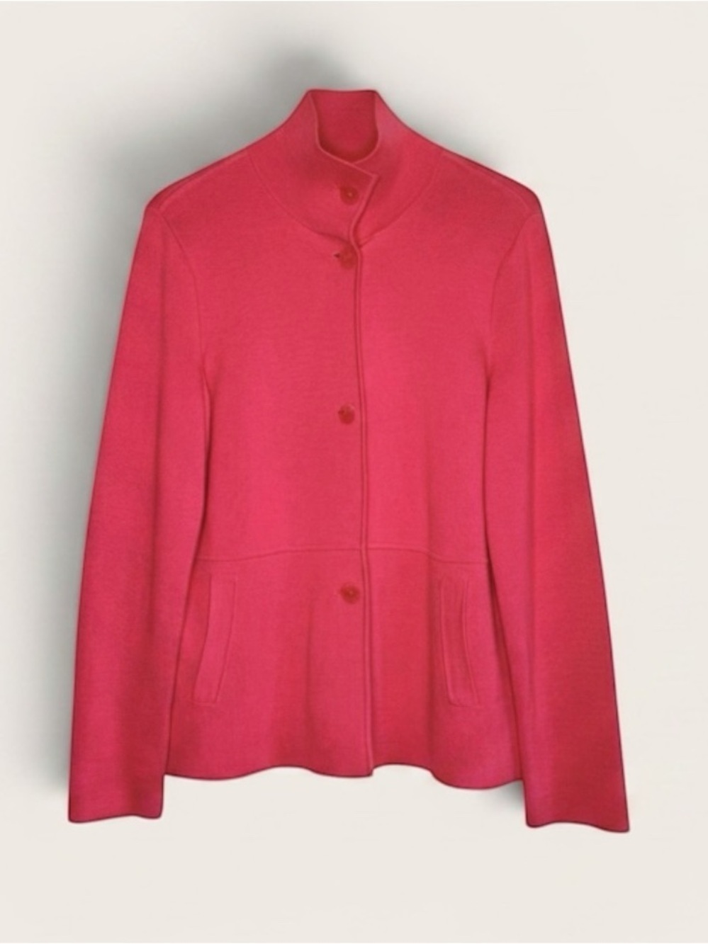 Talbots High Collar Button-Front Knit Cardigan Blazer Jacket Vibrant Pink Size L